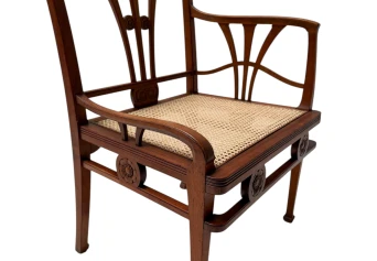 Art Nouveau Armchair with Wicker Seat by H.P. Mutters & Zoon, 1900s